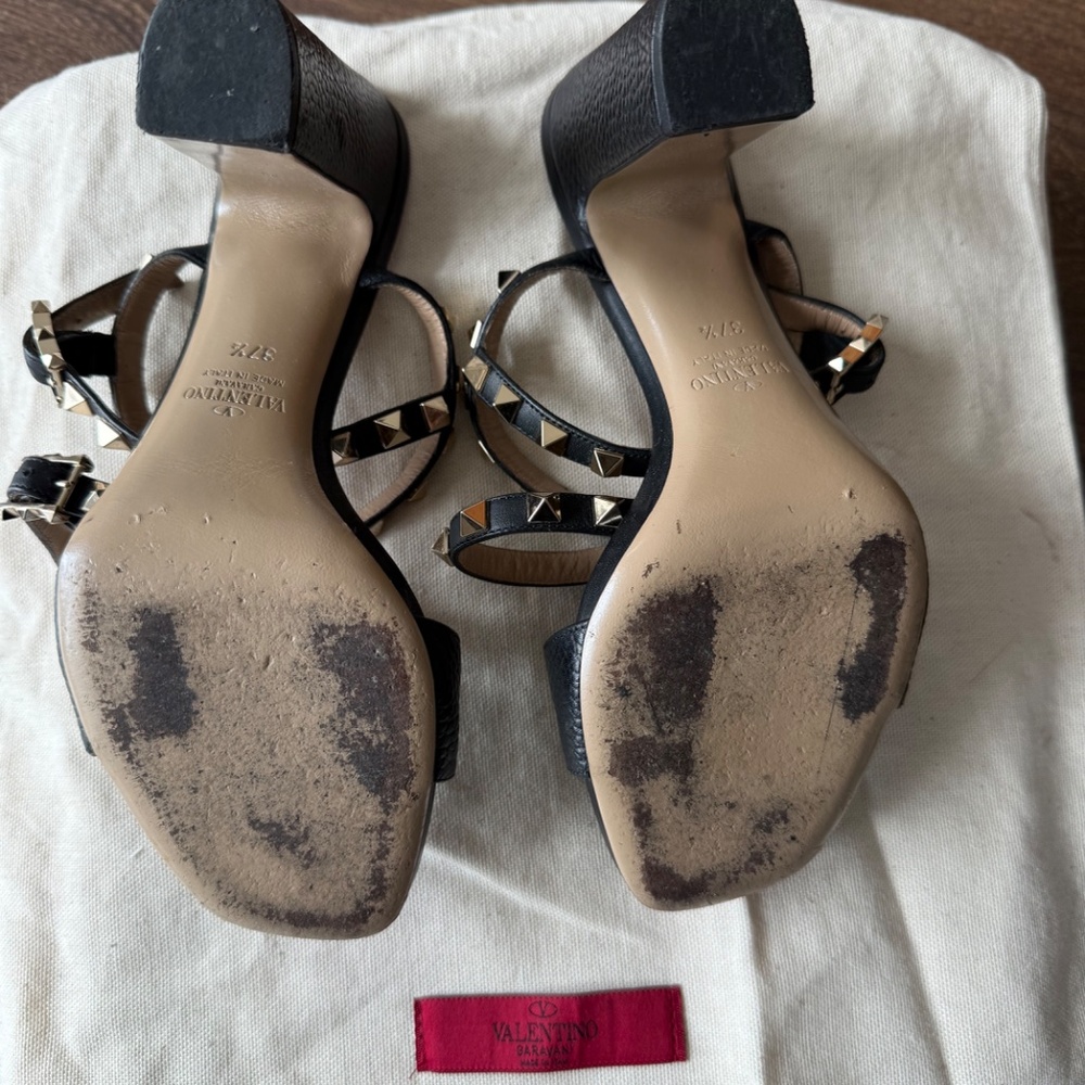 Valentino Black Leather Rockstud Ankle-Strap Heels - Picture 3 of 6